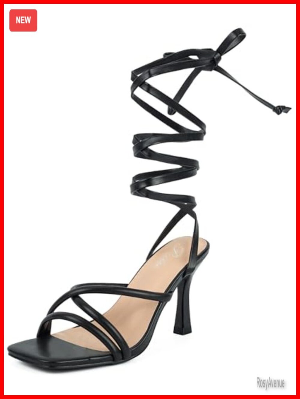 Strappy Stiletto Heeled Sandals Square Toe Lace Up Ankle Wrap